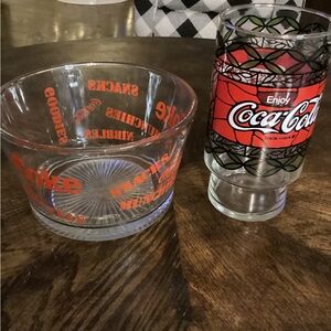Coca Cola Glass Bowl and Tumbler Set - Red and Black Accents